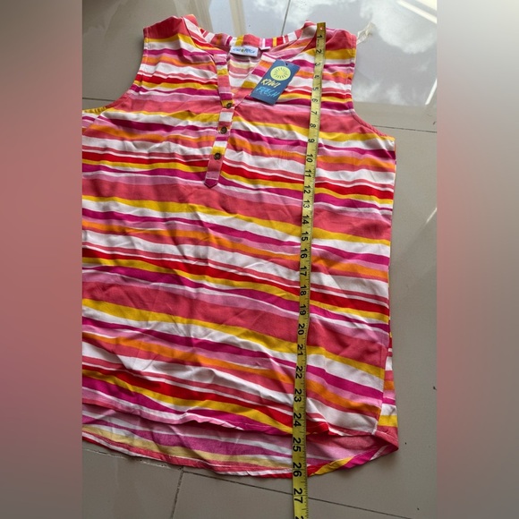 Women’s Kiwi & Fresh Tank Top pink colorful stripes sleeveless summer Rayon PL - Picture 12 of 14
